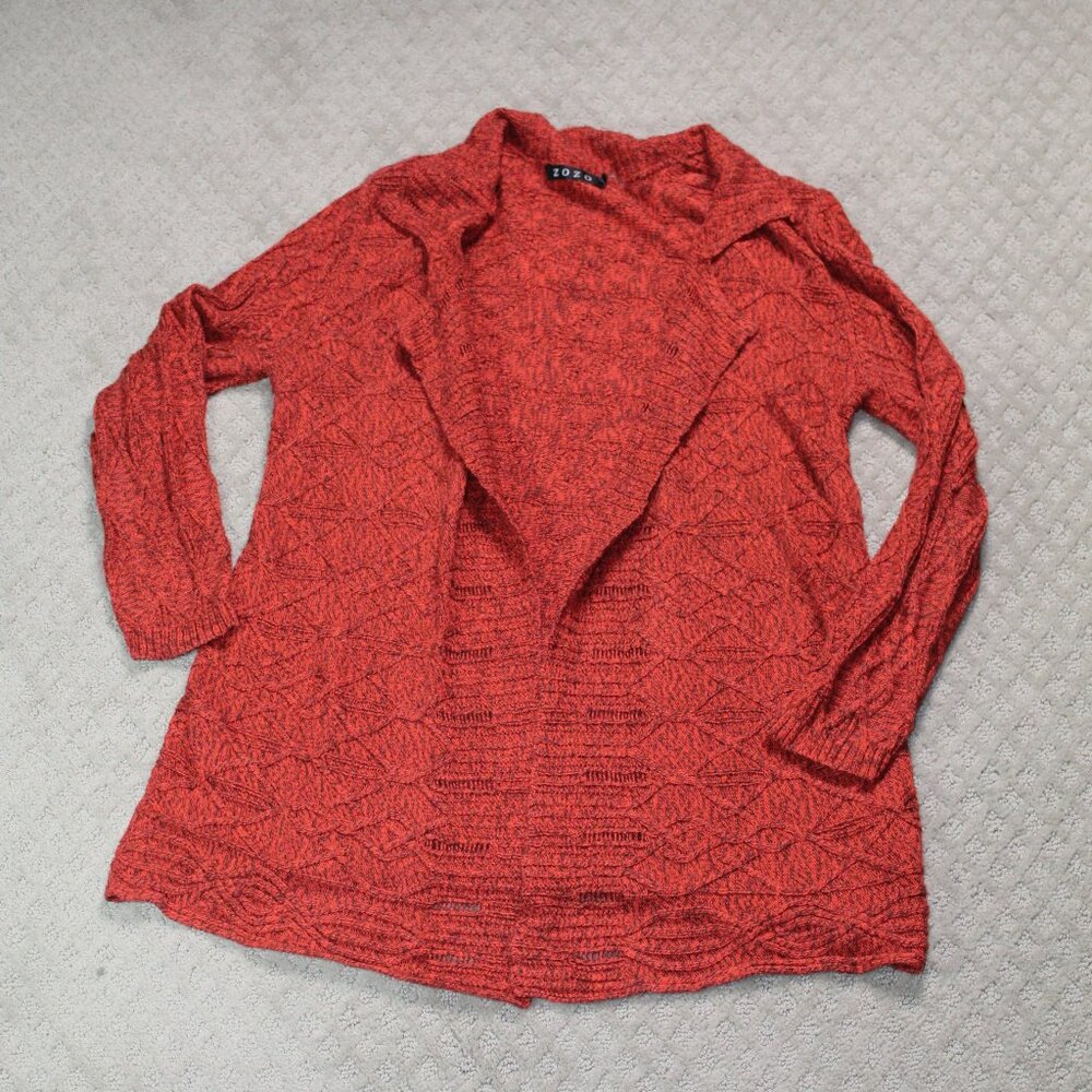 Zozo Womens Size Large Burnt Orange Black Fleck Sweater Open Cardigan